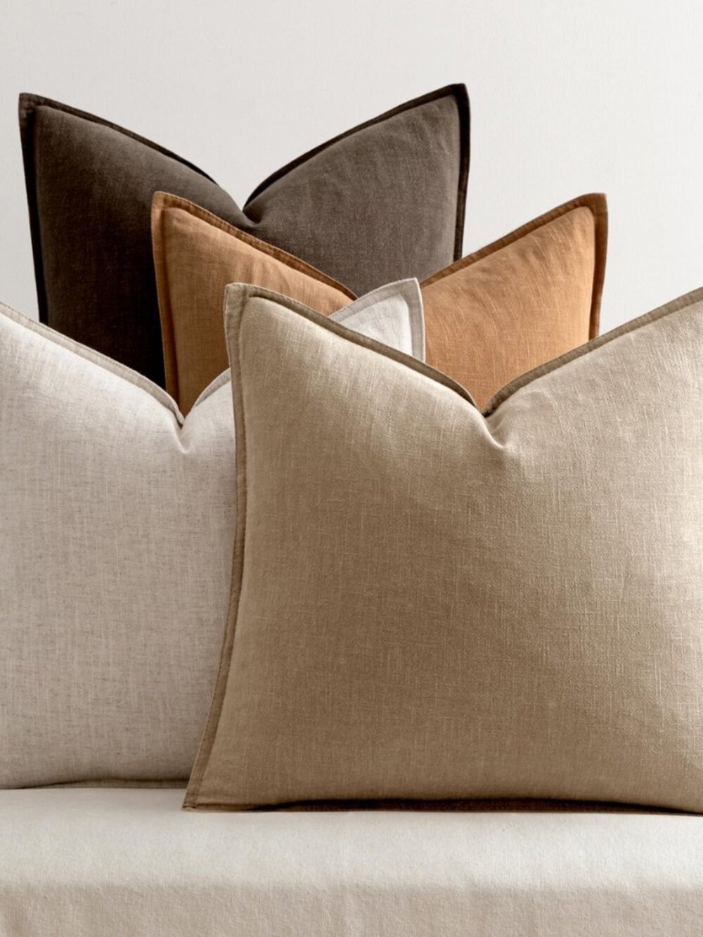 Neutral Brown Boho Linen Pillow Covers 18x18 Inch Pack of 4